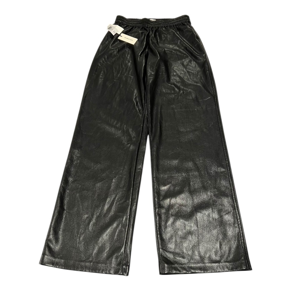 NWT Babaton Women's Kopel XS lack Faux Leather High Rise Wide Straight Leg Pants